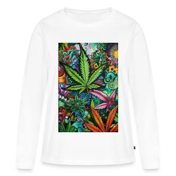 Psychedelic Leaf World - T-shirt manches longues Premium bio Femme - blanc - Devant - Julia (174cm)