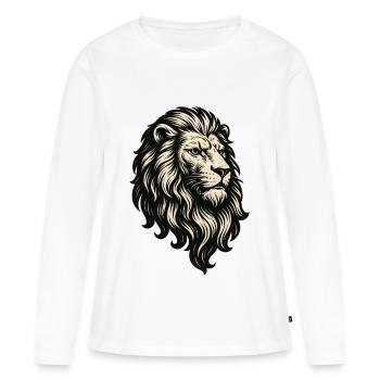 Tête de Lion Héraldique Style Linogravure Vintage - T-shirt manches longues Premium bio Femme - blanc - Devant - Julia (174cm)