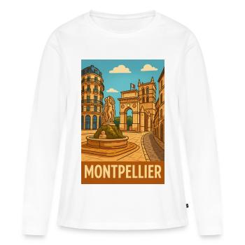 Der Brunnen von Montpellier und die historische Architektur - Frauen Premium Bio Langarmshirt - Weiß - Vorne - Julia (174cm)