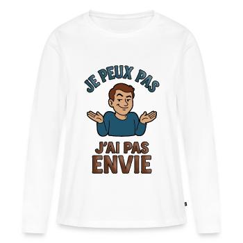 Je peux pas, j'ai pas envie - T-shirt manches longues Premium bio Femme - blanc - Devant - Julia (174cm)