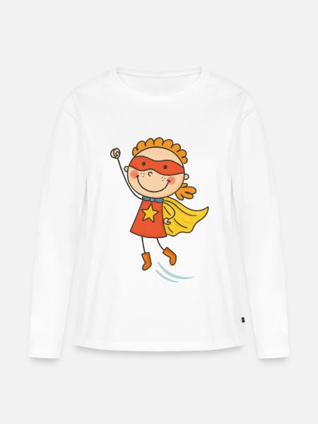 Fröhliches Kind Superheld Karikatur - Frauen Premium Bio Langarmshirt - Weiß