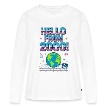 Hallo aus der Retro Neon Erde der 2000er Jahre - Frauen Premium Bio Langarmshirt - Weiß - Vorne - Julia (174cm)