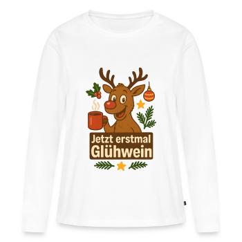 Drôle de renne de vin chaud - T-shirt manches longues Premium bio Femme - blanc - Devant - Julia (174cm)