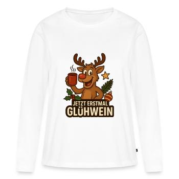 Renne fan du vin chaud - T-shirt manches longues Premium bio Femme - blanc - Devant - Julia (174cm)