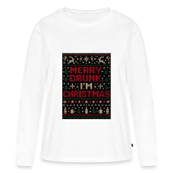 Joyeux ivrogne Je suis Noël - T-shirt manches longues Premium bio Femme - blanc - Devant - Julia (174cm)
