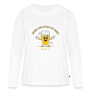 Devise de la bière Devise Cartoon - T-shirt manches longues Premium bio Femme - blanc - Devant - Julia (174cm)
