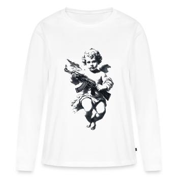 Ange avec silhouette de fusil - T-shirt manches longues Premium bio Femme - blanc - Devant - Julia (174cm)
