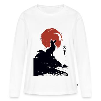 Red Sun Kitsune – Japanese Fox Art Sumi-e - Women's Premium Organic Long Sleeve Shirt - white - Front - Julia (174cm)