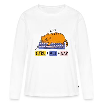 Drôle de design de chat de clavier « Ctrl + Alt + Nap » - T-shirt manches longues Premium bio Femme - blanc - Devant - Julia (174cm)