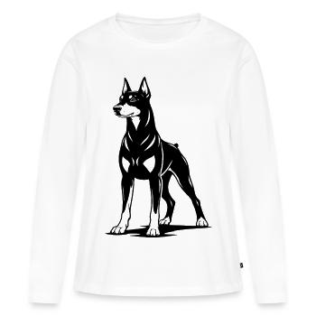 Doberman debout noir - T-shirt manches longues Premium bio Femme - blanc - Devant - Julia (174cm)
