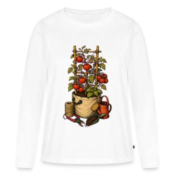 Jardinage de plants de tomates Jardin potager Récolte Nature - T-shirt manches longues Premium bio Femme - blanc - Devant - Julia (174cm)