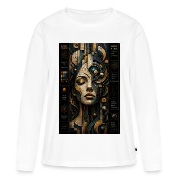 Geometric face in steampunk mosaic - Women's Premium Organic Long Sleeve Shirt - white - Front - Julia (174cm)