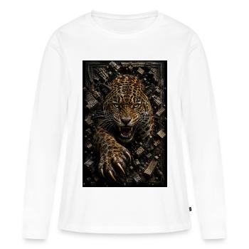 Léopard en furie parmi les blocs - T-shirt manches longues Premium bio Femme - blanc - Devant - Julia (174cm)