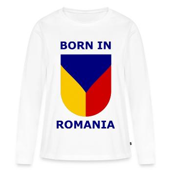 Né en Roumanie Shield - T-shirt manches longues Premium bio Femme - blanc - Devant - Julia (174cm)