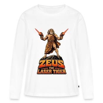 Zeus - The Laser - Tiger (Action vs. Mythos) - Frauen Premium Bio Langarmshirt - Weiß - Vorne - Julia (174cm)
