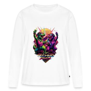 Techno Dinos – Bass aus der Urzeit - Frauen Premium Bio Langarmshirt - Weiß - Vorne - Julia (174cm)
