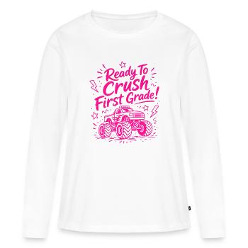 Bereit, die erste Klasse zu zerschlagen – Monster Truck - Frauen Premium Bio Langarmshirt - Weiß - Vorne - Julia (174cm)
