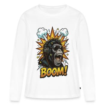 Cooler Schimpanse mit Kopfhörer Comic Design - Frauen Premium Bio Langarmshirt - Weiß - Vorne - Julia (174cm)