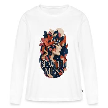 Beautiful Mess – Collage d’Art Moderne - T-shirt manches longues Premium bio Femme - blanc - Devant - Julia (174cm)