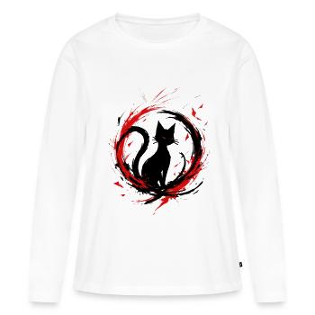Yokai Nekomata Enso - Mystical Black Cat Sumi-e - Women's Premium Organic Long Sleeve Shirt - white - Front - Julia (174cm)