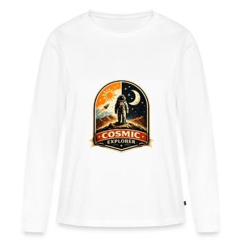 Écusson Cosmic Explorer - T-shirt manches longues Premium bio Femme - blanc - Devant - Julia (174cm)