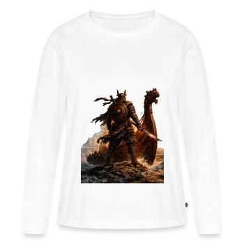 Guerrier de la Mer Dragonné - T-shirt manches longues Premium bio Femme - blanc - Devant - Julia (174cm)