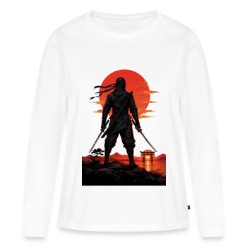 Ninja au Coucher du Soleil près de la Porte Torii - T-shirt manches longues Premium bio Femme - blanc - Devant - Julia (174cm)