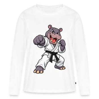 Hippopotame fort en karaté - T-shirt manches longues Premium bio Femme - blanc - Devant - Julia (174cm)