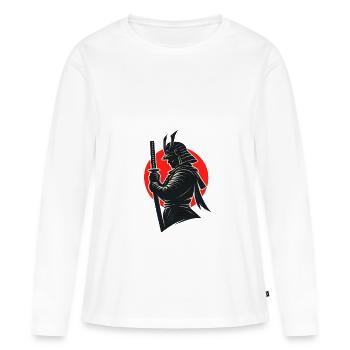 Silhouette de samouraï sous le soleil rouge - T-shirt manches longues Premium bio Femme - blanc - Devant - Julia (174cm)