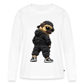 Un carlin gangster cool en mode streetwear - T-shirt manches longues Premium bio Femme - blanc - Devant - Julia (174cm)