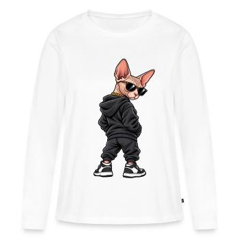 Streetwear Chat Gangster Sphinx Cool - T-shirt manches longues Premium bio Femme - blanc - Devant - Julia (174cm)
