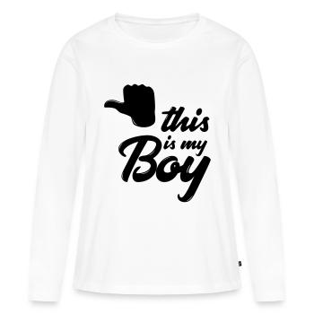 This is my boy / partner shirt / couple shirt - Women's Premium Organic Long Sleeve Shirt - white - Front - Julia (174cm)