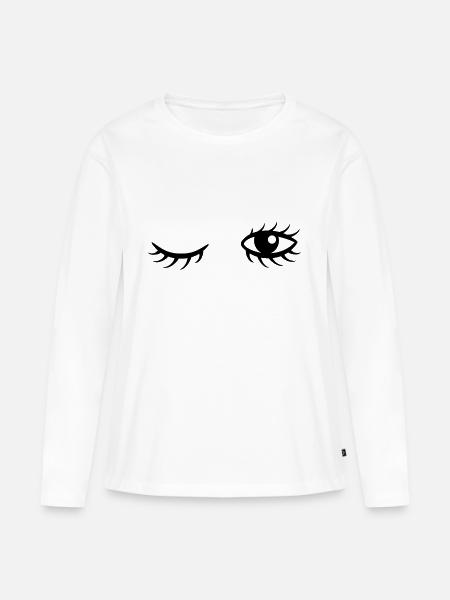 T Shirt mit Augen und Wimpern - Frauen Premium Bio Langarmshirt - Weiß