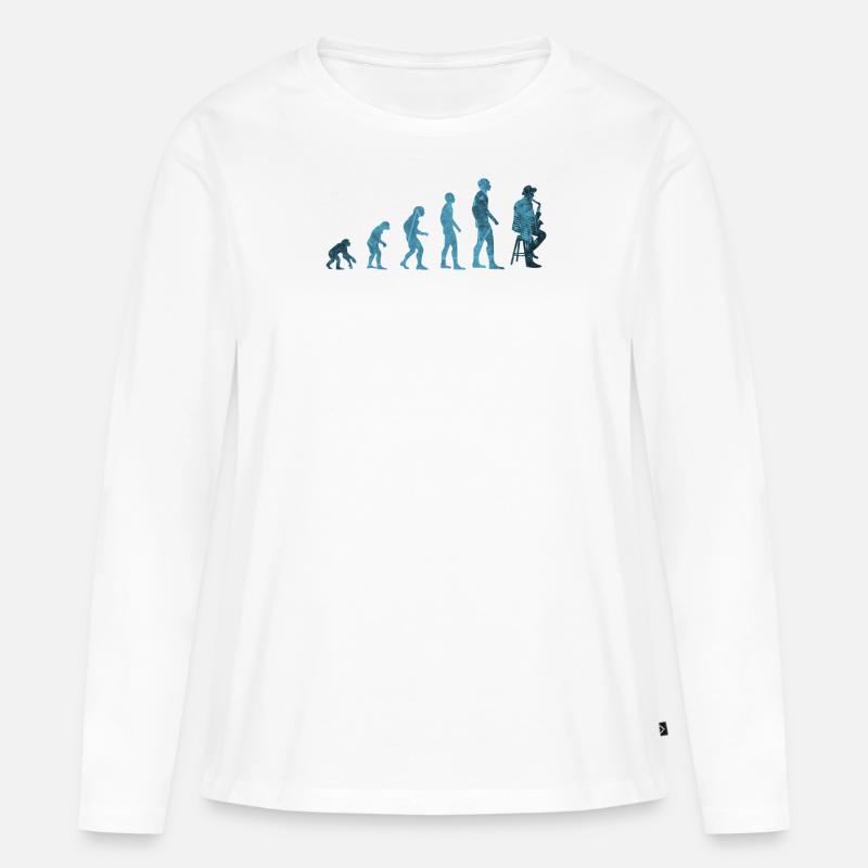 Evolution Saxophon - Frauen Premium Bio Langarmshirt - Weiß