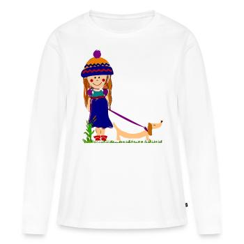 Maedchen mit Hund - Frauen Premium Bio Langarmshirt - Weiß - Vorne - Julia (174cm)