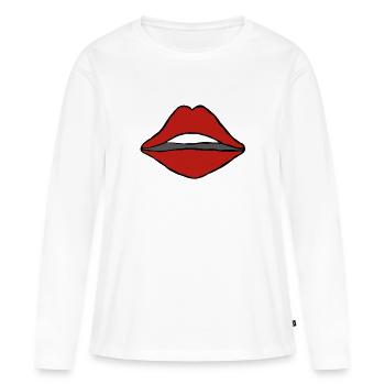 Bouche cadeau lèvres baiser langue dents bouche rouge - T-shirt manches longues Premium bio Femme - blanc - Devant - Julia (174cm)