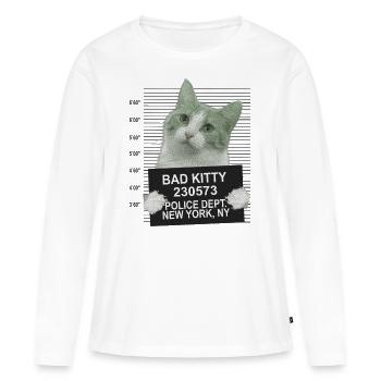 Mauvais chat - T-shirt manches longues Premium bio Femme - blanc - Devant - Julia (174cm)