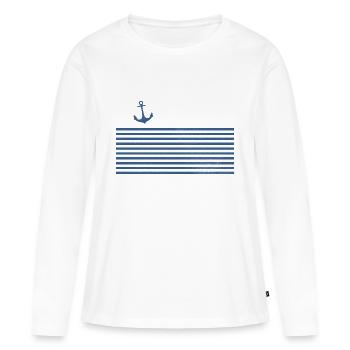 Ancre bande de régate nautique pour bateau capitaine - T-shirt manches longues Premium bio Femme - blanc - Devant - Julia (174cm)
