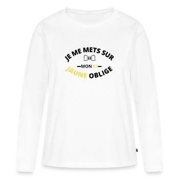 Je me mets sur mon 51 Jaune oblige - T-shirt manches longues Premium bio Femme - blanc - Devant - Julia (174cm)