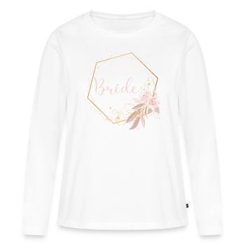 Pinke Blumen Boho - Bride - Frauen Premium Bio Langarmshirt - Weiß - Vorne - Julia (174cm)