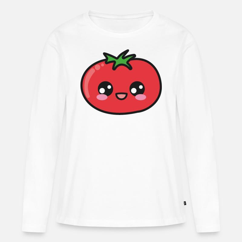 Tomate Niedlich Kawaii - Frauen Premium Bio Langarmshirt - Weiß