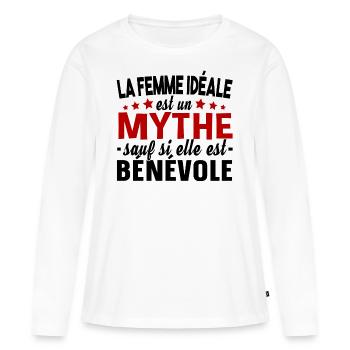 Bénévole Bénévolat Femme Cadeau Humour Humanitaire - T-shirt manches longues Premium bio Femme - blanc - Devant - Julia (174cm)