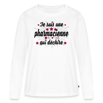 Pharmacienne Pharmacie Pharmacien Métier Humour - T-shirt manches longues Premium bio Femme - blanc - Devant - Julia (174cm)