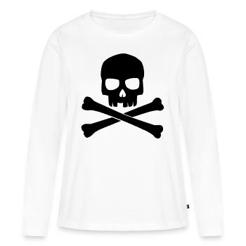 Crâne noir avec os croisés - T-shirt manches longues Premium bio Femme - blanc - Devant - Julia (174cm)