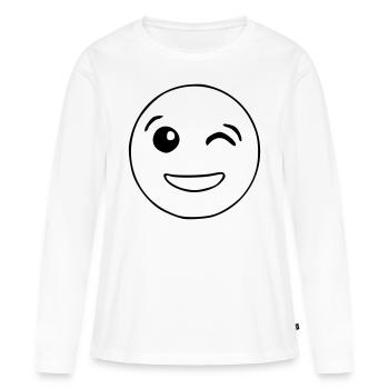 Emoji clin d’oeil croquis noir - T-shirt manches longues Premium bio Femme - blanc - Devant - Julia (174cm)