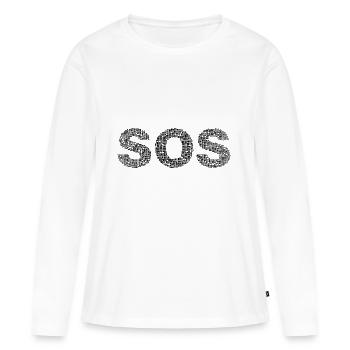 SOS! écrit avec le mot « Aide » - T-shirt manches longues Premium bio Femme - blanc - Devant - Julia (174cm)