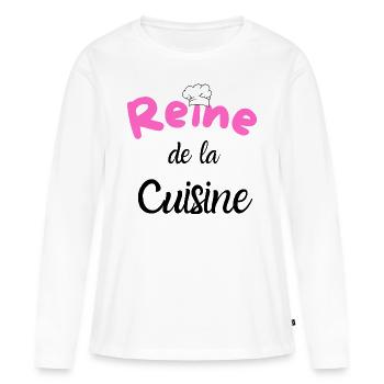 T-shirt reine de la cuisine humour cadeau - T-shirt manches longues Premium bio Femme - blanc - Devant - Julia (174cm)