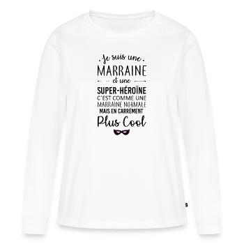 Marraine et super-héros - T-shirt manches longues Premium bio Femme - blanc - Devant - Julia (174cm)
