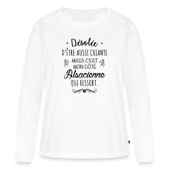 Mon côté Alsacienne - T-shirt manches longues Premium bio Femme - blanc - Devant - Julia (174cm)