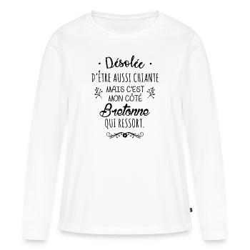 Mon côté Bretonne - T-shirt manches longues Premium bio Femme - blanc - Devant - Julia (174cm)